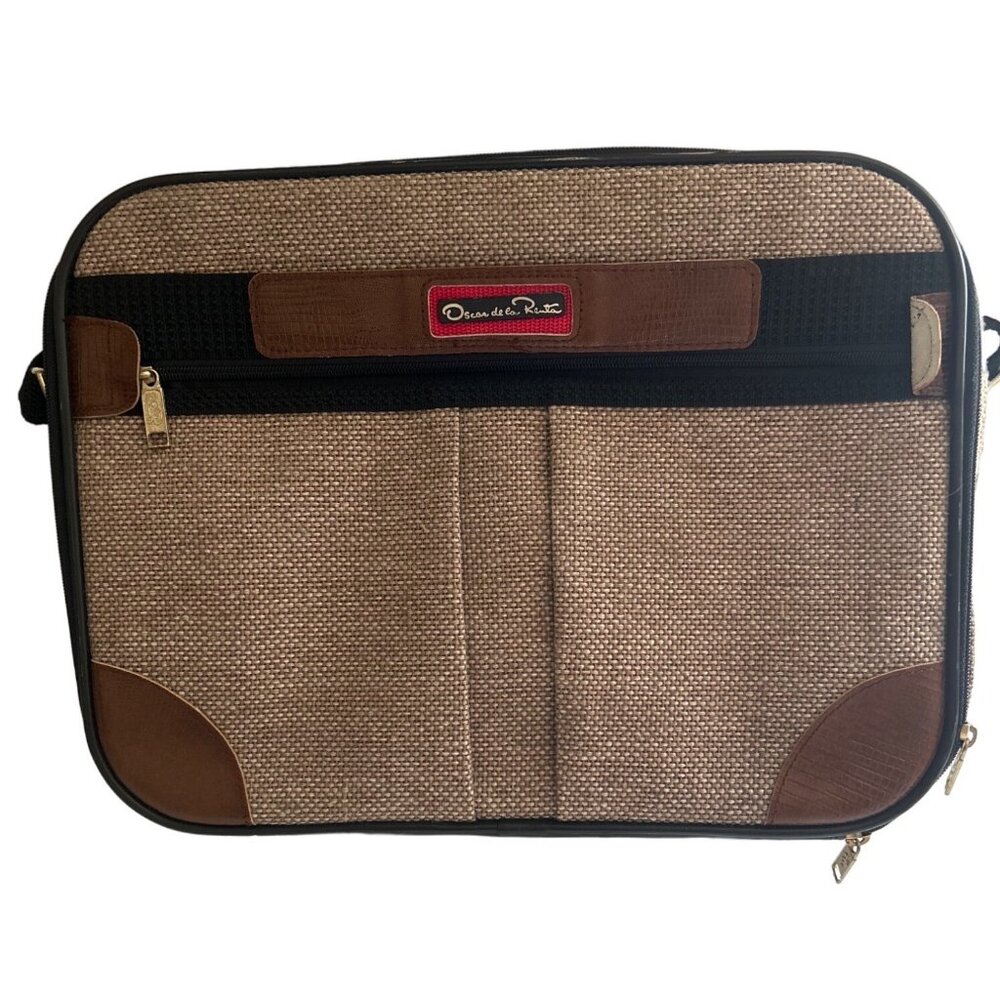 Oscar De La Renta Vintage Tan Tweed Carry On Luggage/Travel Bag